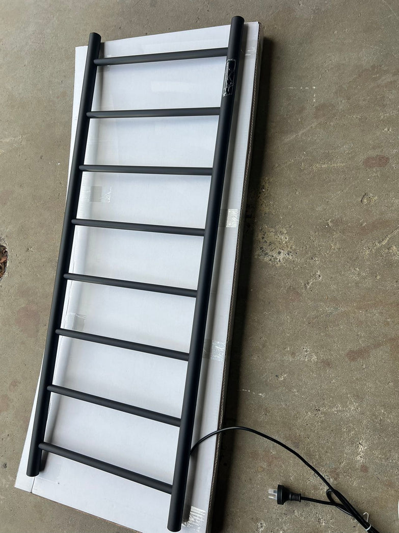 1200mm Matte Black Electric Heated Towel Rail | 8-Bar Round Timer | Australian Standard
