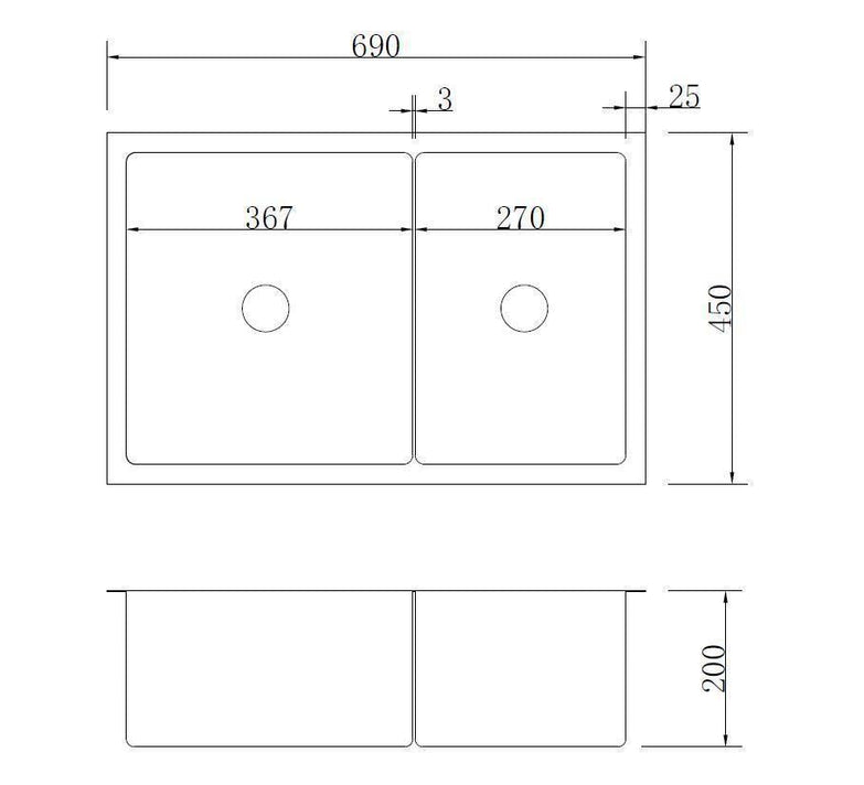 2023 Burnished stainless steel double kitchen sink hand made R10 3 mm thick top mount