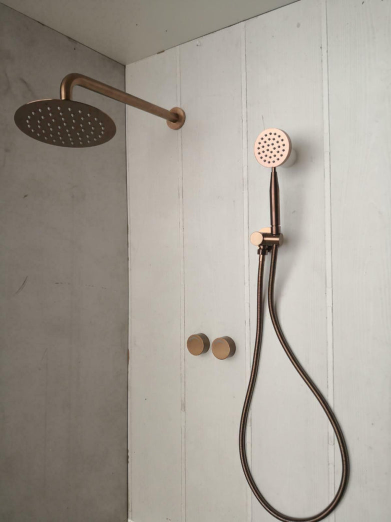 Watermark Brushed rose gold copper shower set 200 mm wall arm deverter hand held