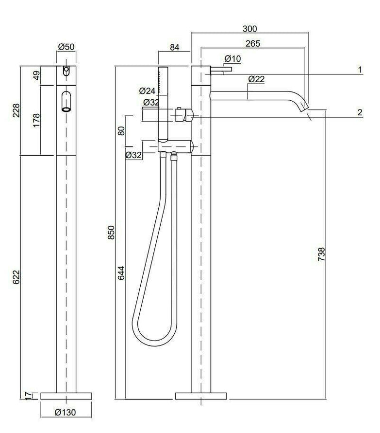 WELS Freestanding Bath Mixer 304 Stainless Steel Tap Hand Held Shower Outdoor OK