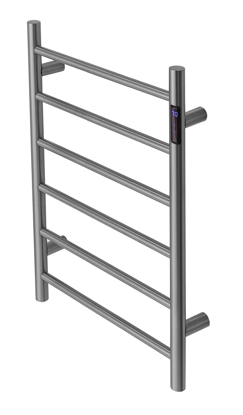 1200mm Matte Black Electric Heated Towel Rail | 8-Bar Round Timer | Australian Standard