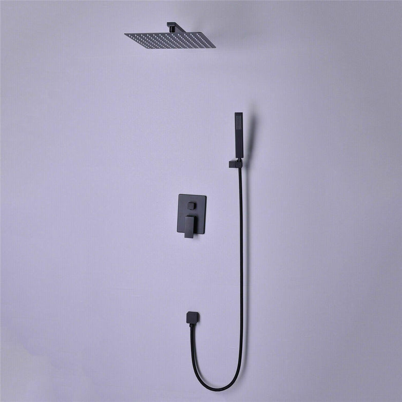 Watermark matte Black square shower brass Mixer diverter wall arm hand head 200