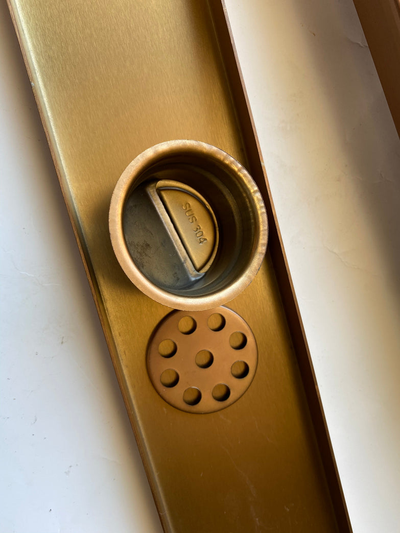Watermark Certified 900mm Brushed Copper Tile Insert Floor Waste | PVD 304 Stainless Steel | Linear Shower Drain