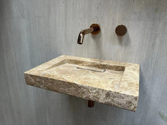 2023 Hand Crafted Marble Nature stone wash basin Matte Yellow Gold wall hung 470*320*60 mm