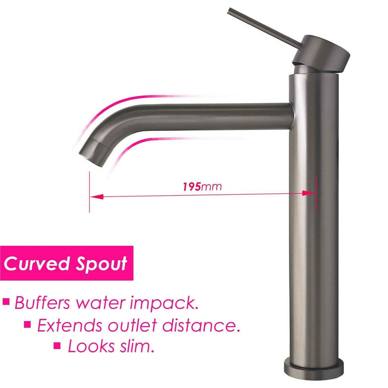 2021 Burnished Gunmetal Round Tall Basin Mixer Vessel High Bathroom Sink Tap Vanity Faucet Curved Spout