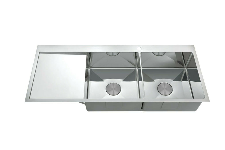 2021 the First Polished Chrome stainless steel 304 double bowl kitchen sink with drainer and tap hole