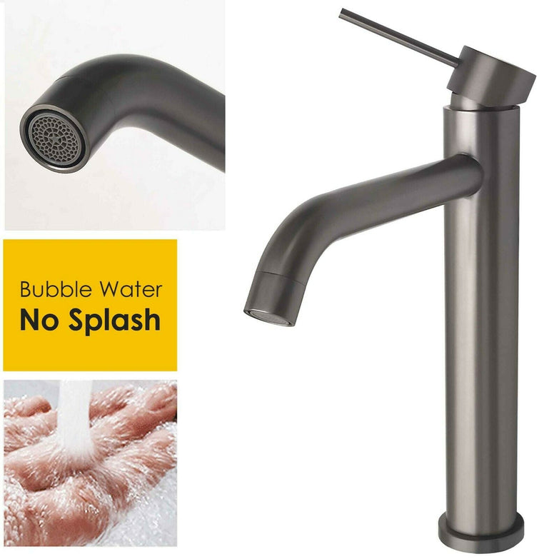 2021 Burnished Gunmetal Round Tall Basin Mixer Vessel High Bathroom Sink Tap Vanity Faucet Curved Spout