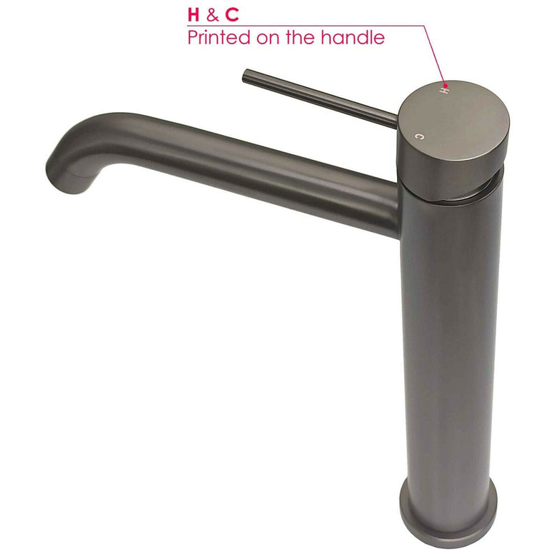 2021 Burnished Gunmetal Round Tall Basin Mixer Vessel High Bathroom Sink Tap Vanity Faucet Curved Spout