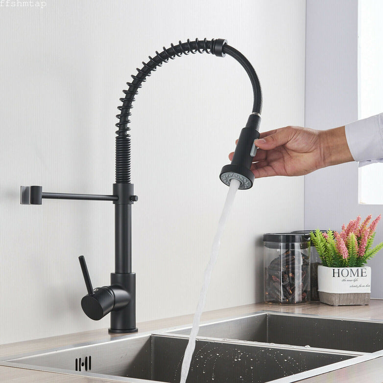 2022 Matte Black Quartz Speckled pull out with spray function spring kitchen mixer tap faucet