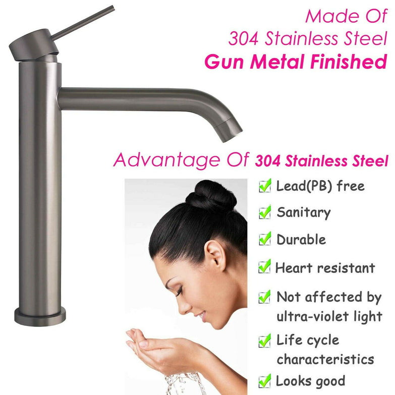 2021 Burnished Gunmetal Round Tall Basin Mixer Vessel High Bathroom Sink Tap Vanity Faucet Curved Spout