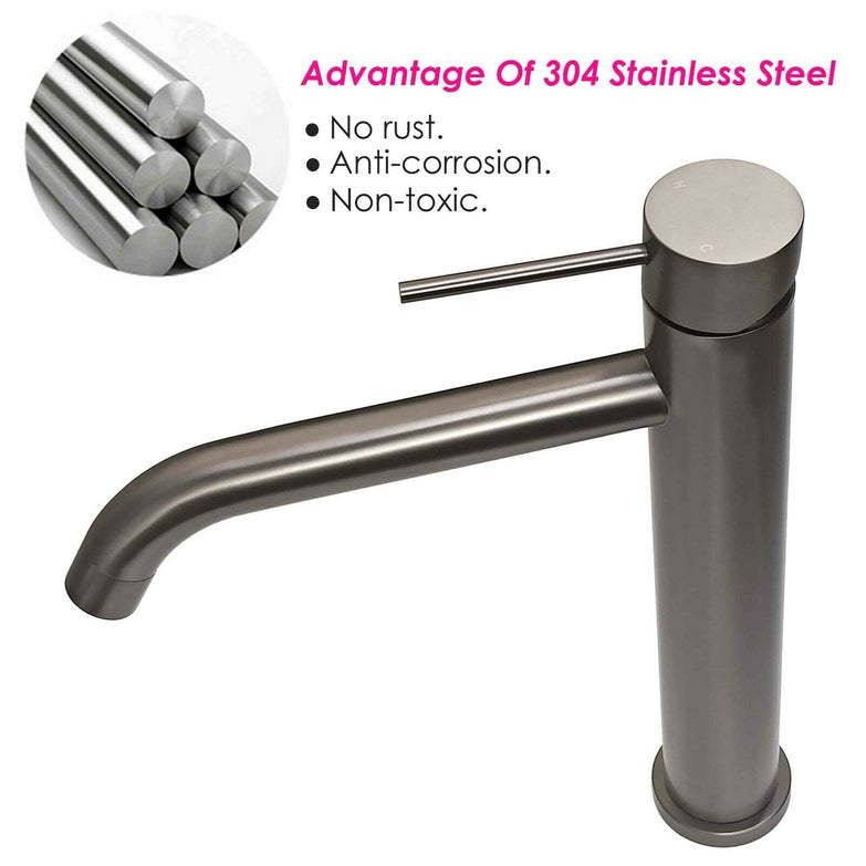 2021 Burnished Gunmetal Round Tall Basin Mixer Vessel High Bathroom Sink Tap Vanity Faucet Curved Spout