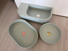 Ultra Modern concrete cement wash basin counter top Matt mint Green Oval basin 2023