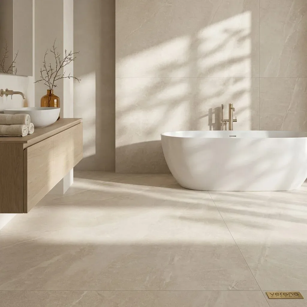 Premium tiles and surfaces for bathroom renovation and interior design.