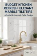 High-gloss Statuario marble porcelain tile flooring and bathroom design.
