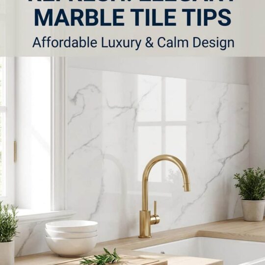 High-gloss Statuario marble porcelain tile flooring and bathroom design.
