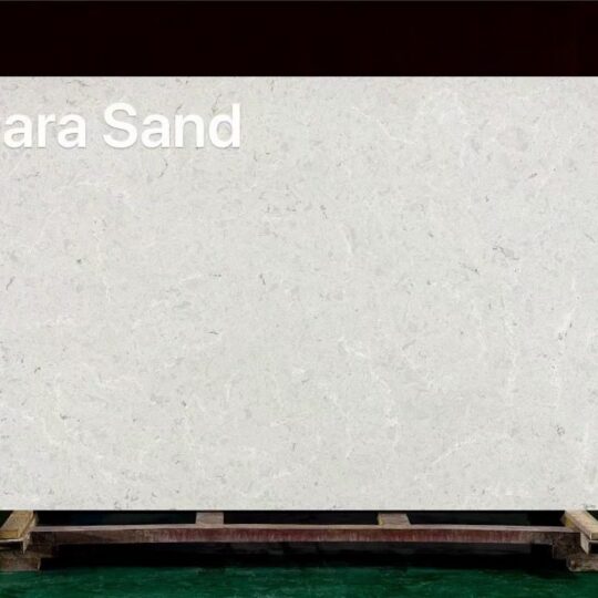 Sahara Sand premium zero-silica engineered stone slab with subtle sandy-grey undertones.