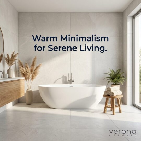 Verona Premium Grey Polished Marble Look Tile installation in a bright bathroom with seamless flooring and rectified edges.