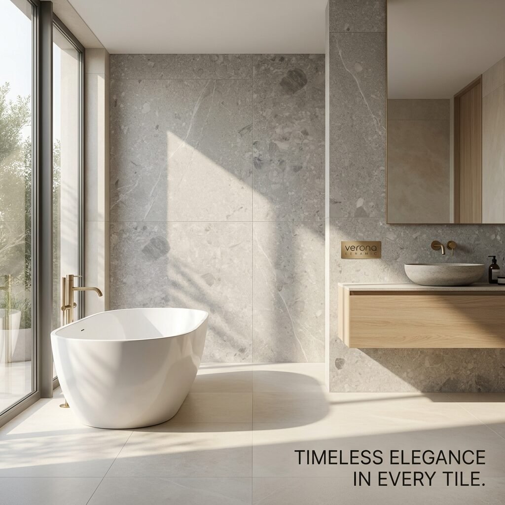 Bathroom interior featuring Blossom Ivory Matt Porcelain Tile and modern fixtures.