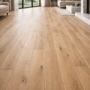 Toasted Almond engineered European Oak flooring showcasing natural grain and warm creamy-beige tones.