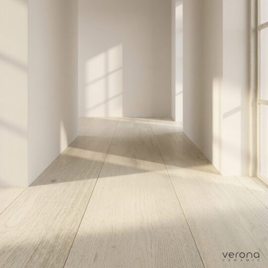 Gardenia European Oak engineered timber flooring with a matt brushed finish and warm taupe tones.