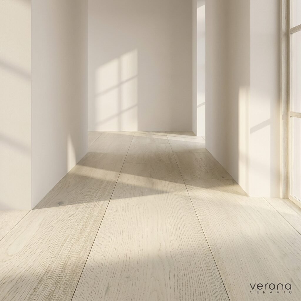Gardenia European Oak engineered timber flooring with a matt brushed finish and warm taupe tones.