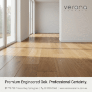 Engineered European Oak flooring with a matt brushed finish and honey-golden tone.