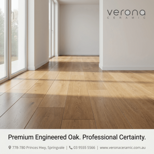 Engineered European Oak flooring with a matt brushed finish and honey-golden tone.