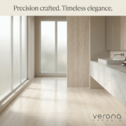 Bathroom interior featuring Verona Ceramic tiles and engineered stone surfaces.