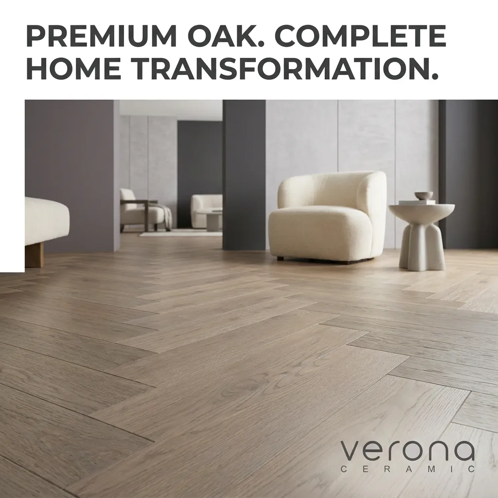 Tasmanian Rock engineered stone slab showcasing a modern interior design with herringbone flooring and neutral tones.
