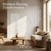 Interior design featuring Blossom Ivory Matt Porcelain Tile flooring and wall application.