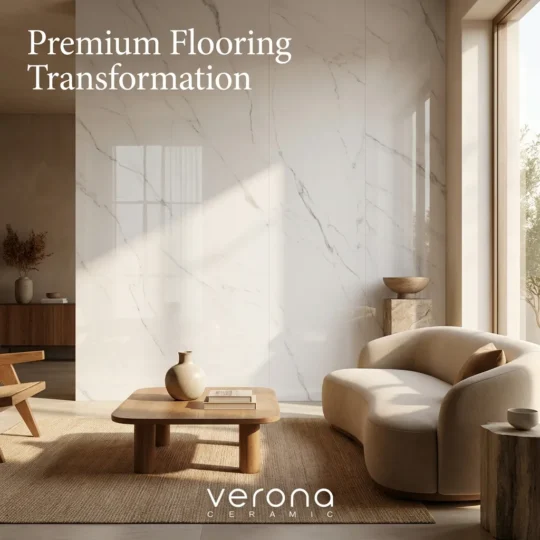 Interior design featuring Blossom Ivory Matt Porcelain Tile flooring and wall application.