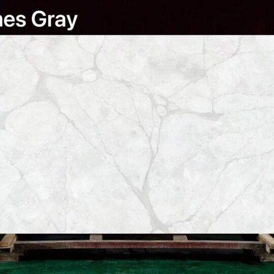 Hermes Gray premium zero-silica engineered stone slab with grey veining.