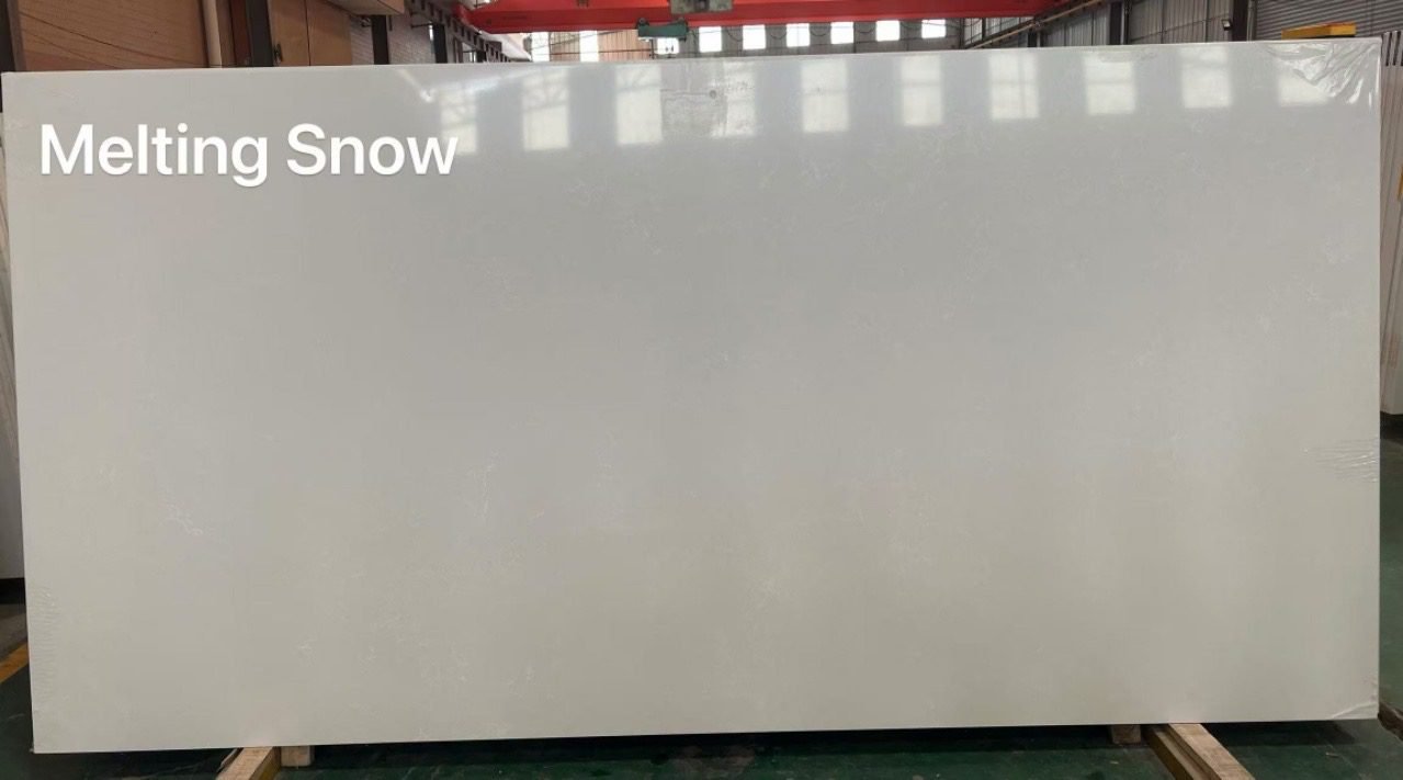 Sky Line Premium Zero-Silica Engineered Stone slab, bright white with grey veining.
