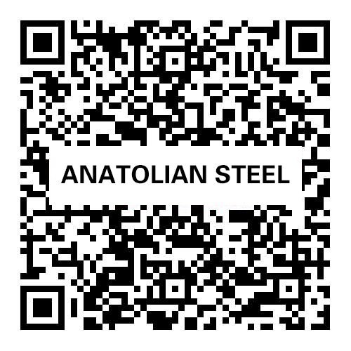 Anatolian Steel zero-silica stone sample with QR code and product name.