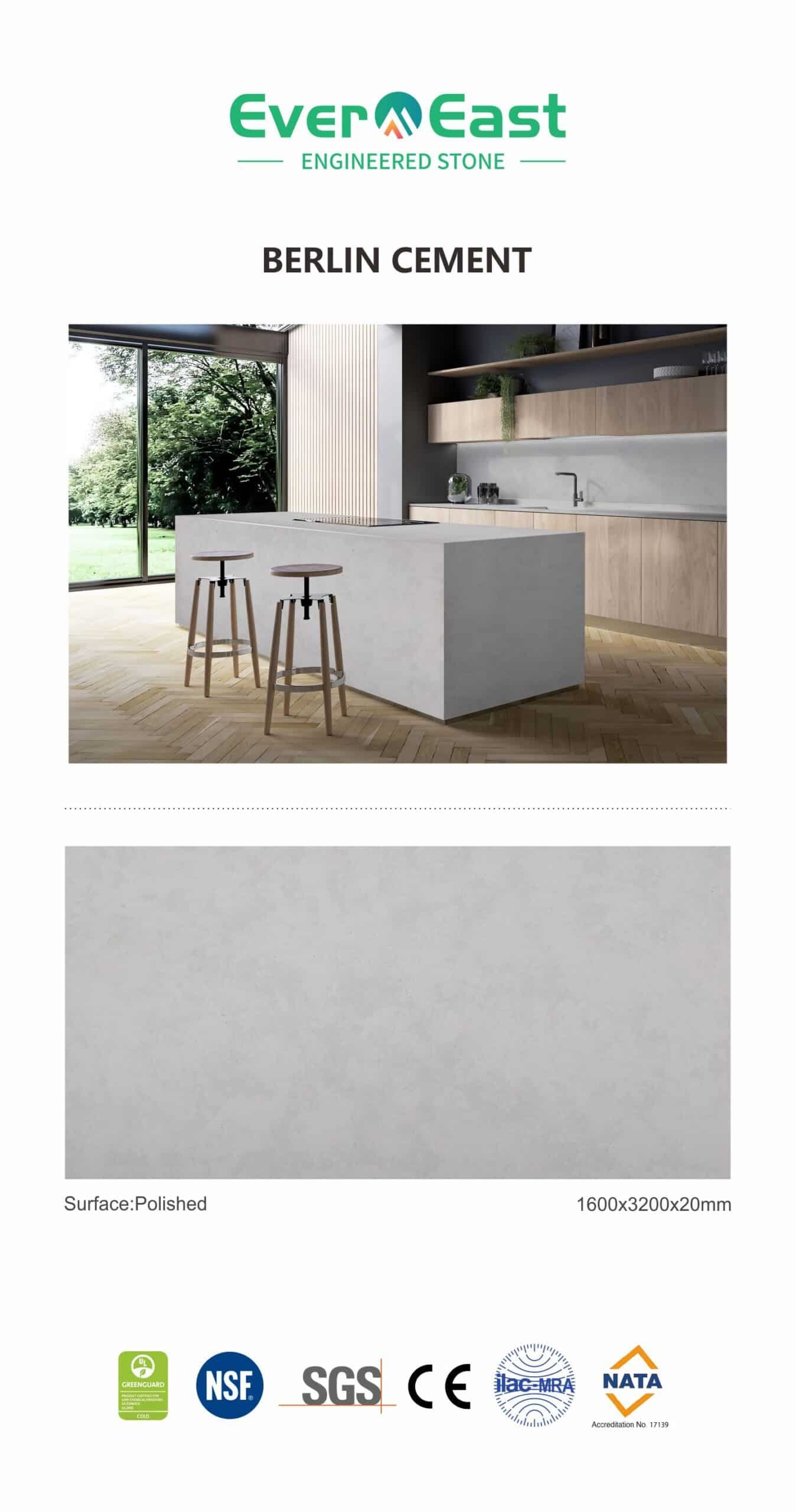 Berlin Cement engineered stone countertop and flooring in modern kitchen design.