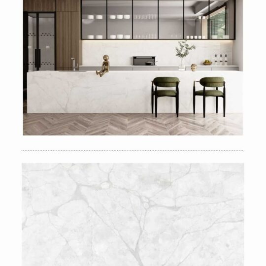 Hermes Gray engineered stone countertop and flooring in modern kitchen design