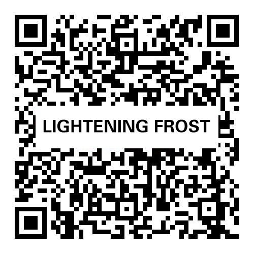Lightening Frost engineered stone sample with QR code and product name.