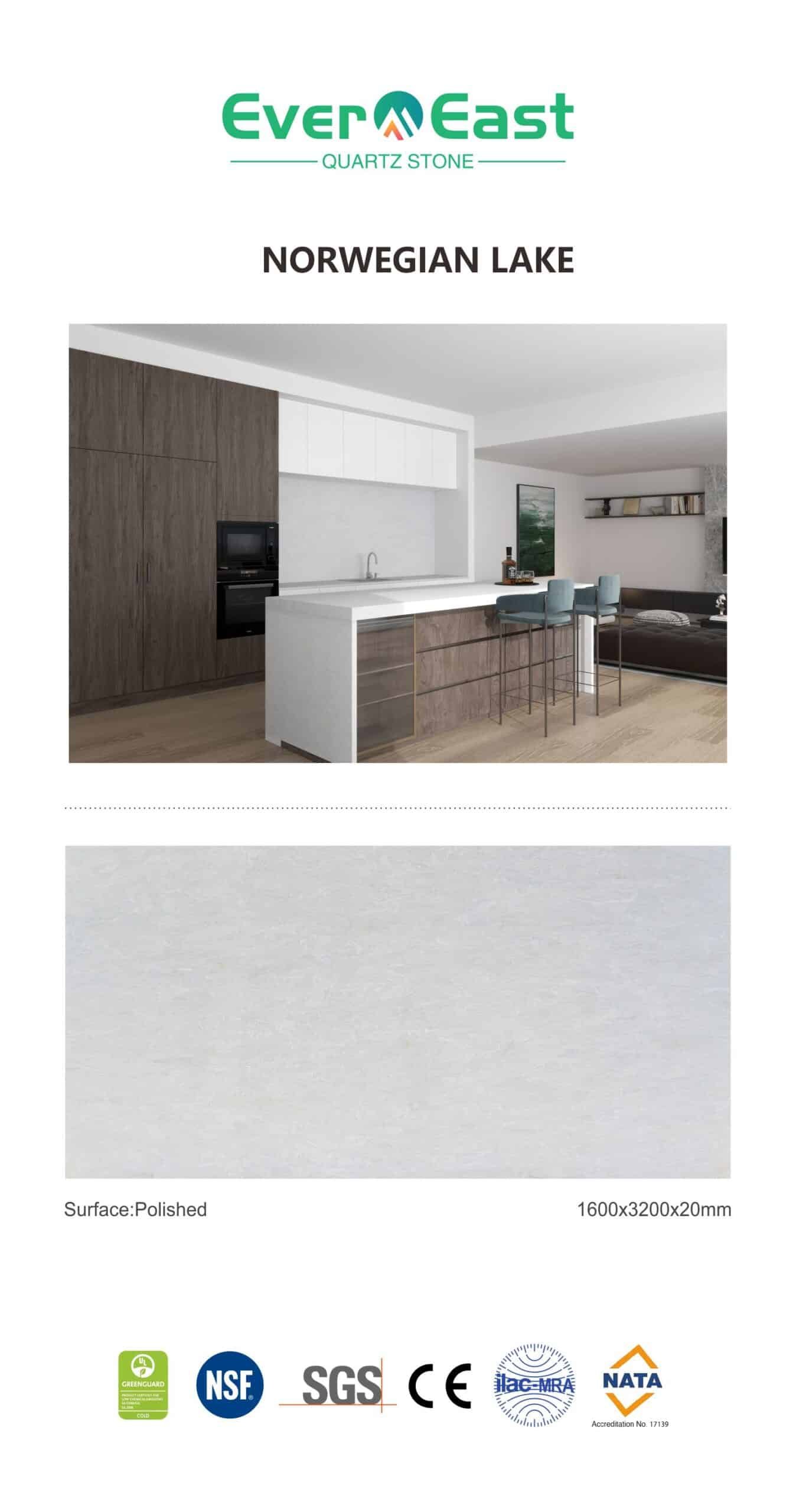 Modern kitchen interior with engineered stone island and timber cabinetry.