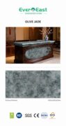 Olive Jade engineered stone slab showcasing grey veining and jumbo slab application for kitchen benchtops.