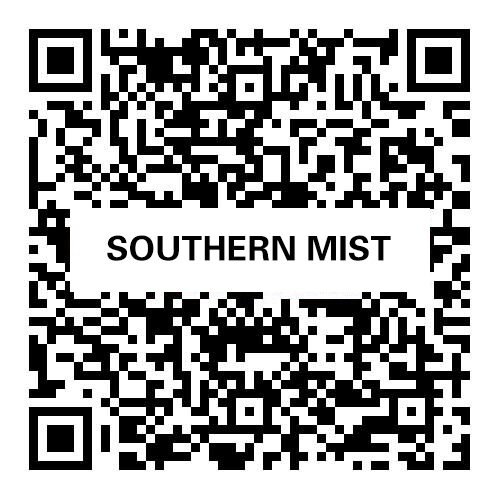 Southern Mist engineered stone sample with QR code and product name.