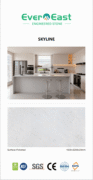 Modern kitchen interior featuring Sky Line engineered stone island bench and splashback.