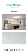 Modern kitchen interior with grey marble porcelain tiles and engineered stone island benchtop