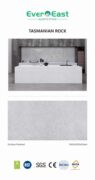 Tasmanian Rock engineered stone slab showcasing grey veining on a white base.