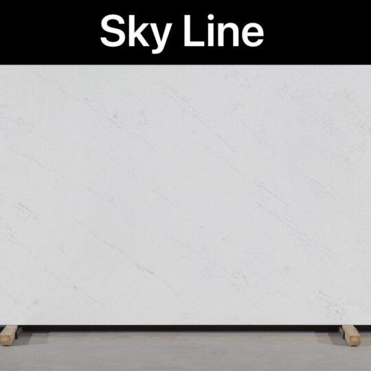 Sky Line engineered stone slab with delicate grey veining, bright white base.