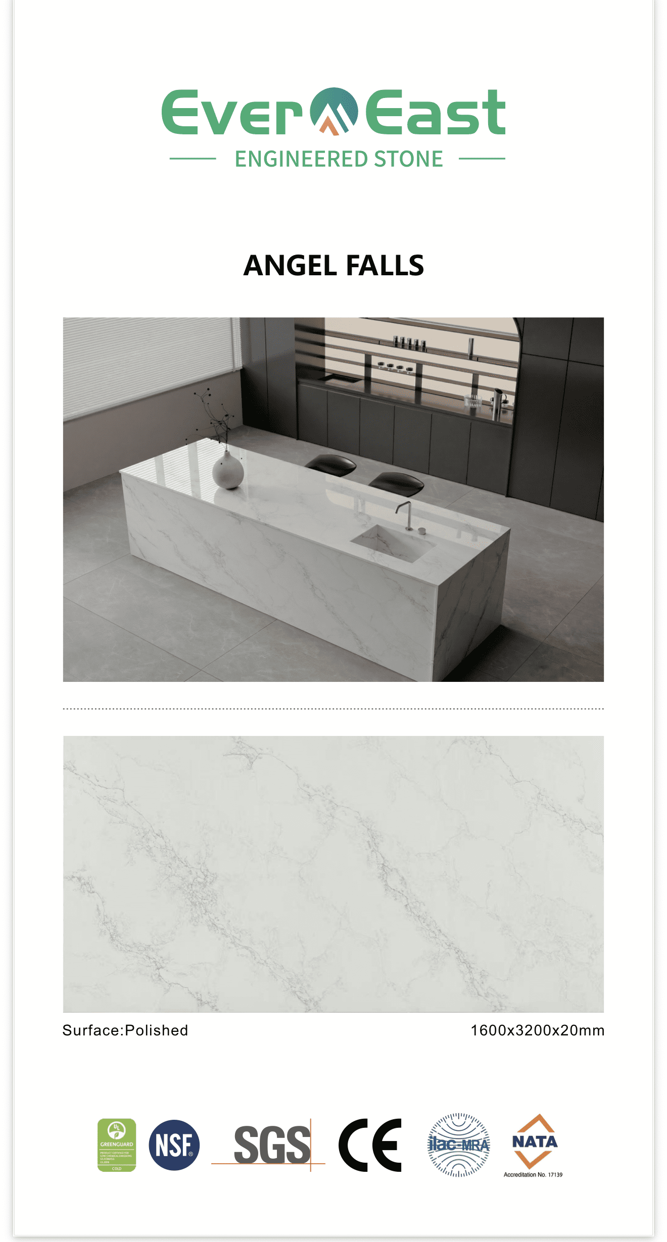 Golden Silk engineered stone kitchen island with grey veining and integrated sink.