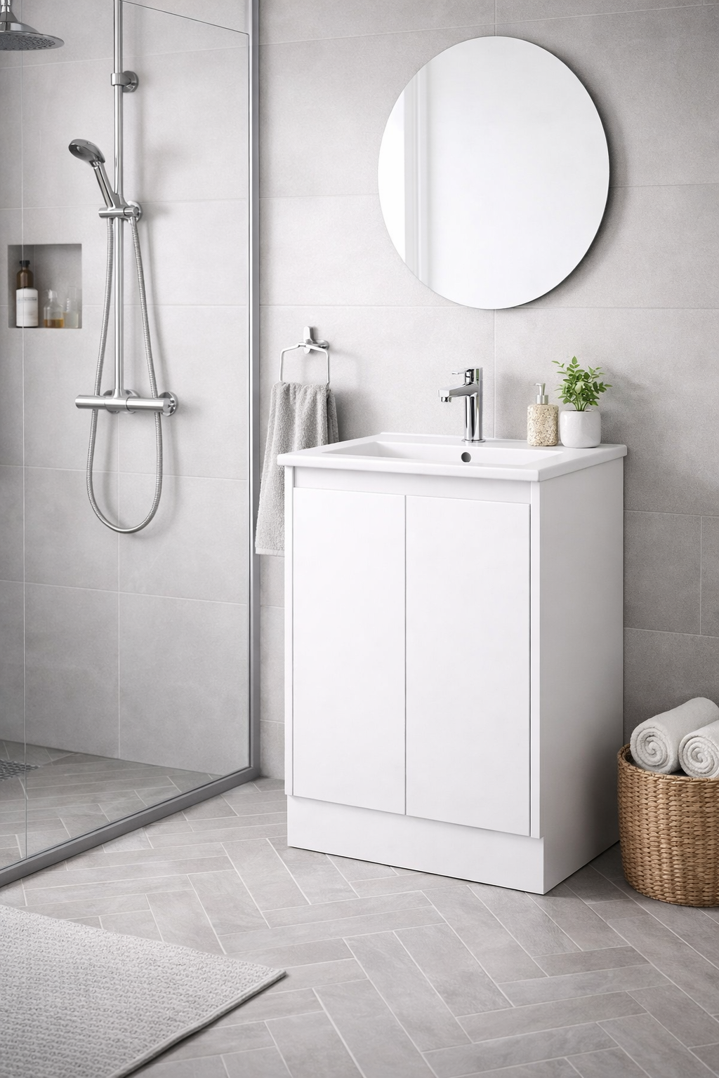 Floor Standing Minimalist Two Pack Vanity with Ceramic Top - Image 13