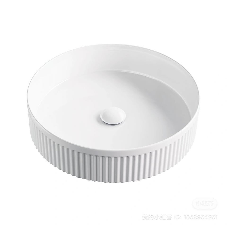 Fluted ceramic counter top basin 360x360x120mm - Image 3
