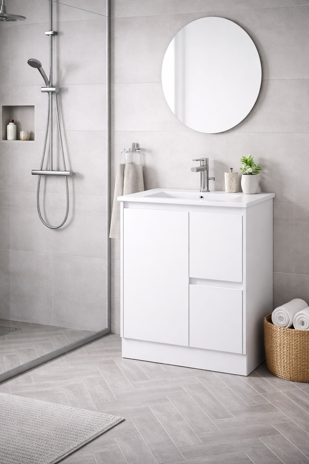Floor Standing Minimalist Two Pack Vanity with Ceramic Top - Image 12