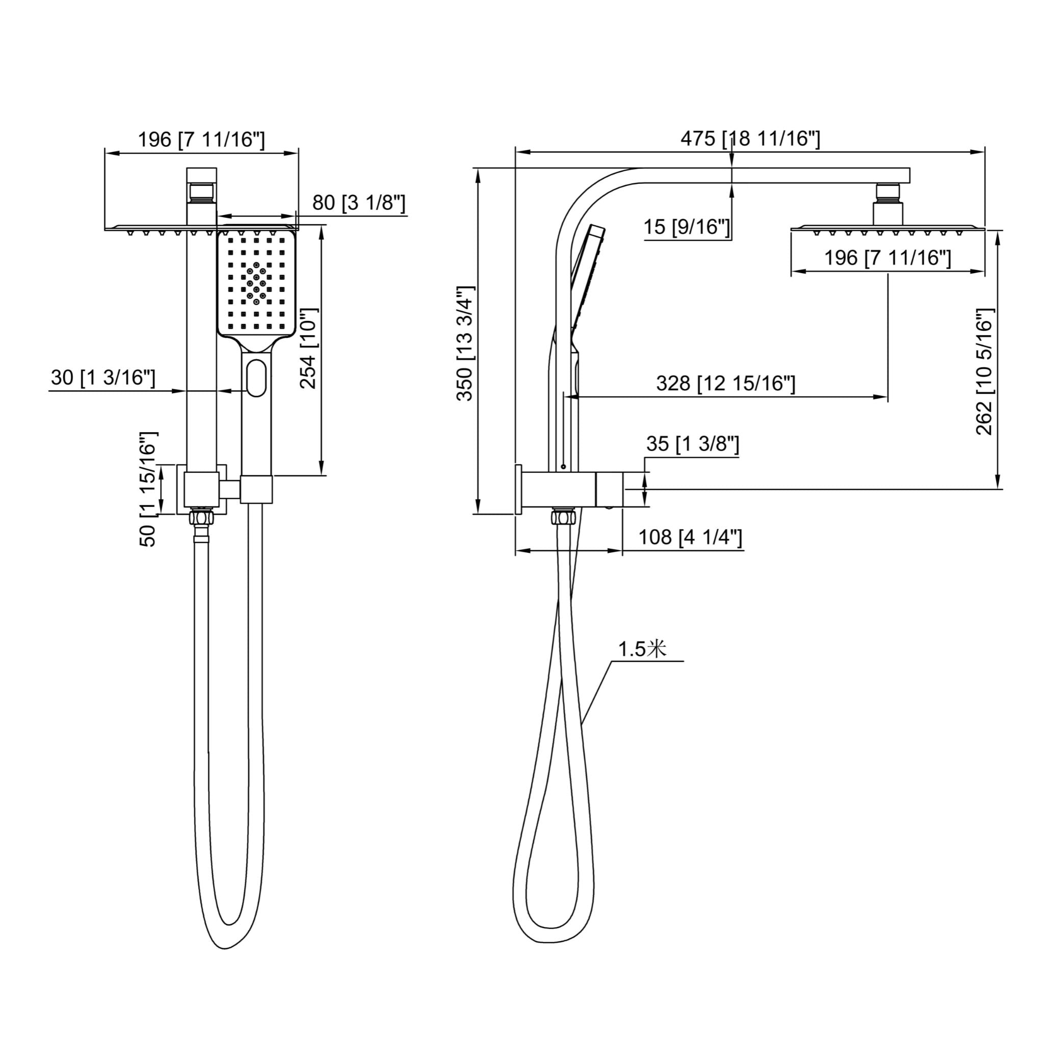 Luana Interiors - Square Multi Function Twin Half Rail Shower in 3 Selectable Colors (Top inlet) - Image 3