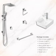 Modern Chrome 6-Piece Bathroom Hardware Package – Shower Column, Basin Mixer, Basin & Accessories Set